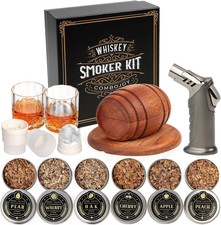 Whiskey Smoker Kit with Torch,6 Flavors Wood Chips, 2 Glasses, 2 Ice Ball Molds,