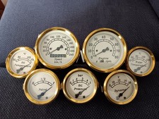 Oldtimer Instrumentenset 12V Elfenbeinfarbenes Zifferblatt und Gold Rand 7 Stück