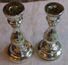 Paar Bauernsilber Kerzenhalter,Antik,Mundgeblasen,gemalter Dekor,22,5cm