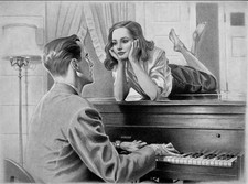 Orig.Zeichnung - Klavierszene