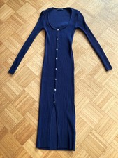 ZARA Strickkleid Midikleid mit Knöpfen und Schlitz Rippenstrick dunkelblau XS S
