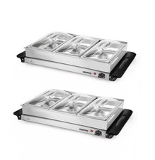 GEEPAS 300W Elektrischer Speisenwärmer Buffet Servierer 3 x 2,4L Tabletts mit Deckel 2er Pack