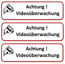 ☆ 3 x Klebeschild - Achtung Videoüberwachung - 196x65 Aufkleber Schild Vorsicht