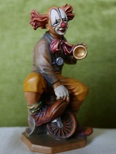 Clown mit Rad Hupe Fliege handgeschnitzt Schnitzfigur farbig Holz top Deko