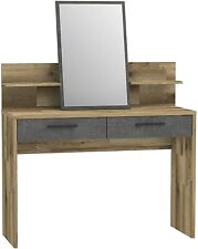 Schminktisch mit Spiegel Frisierkommode Kommode Stave Oak / Grau 2X Schubladen