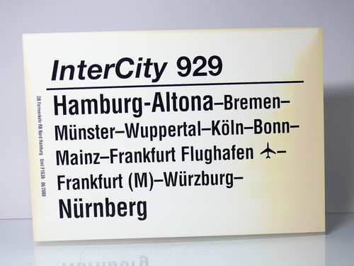 Zuglaufschild intercity 929 - intercity,