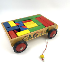 Vintage Holz-Bausteinwagen | Märchenmotiv | Ziehwagen | Lernspielzeug Holz