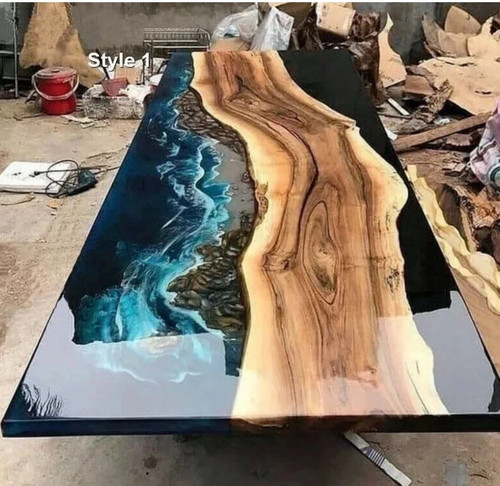 Blue epoxy river - table, |