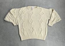 ARAN Damen Vintage Pullover Gr. L Wolle Zopf Sweater Zopfmuster 5412 Beige