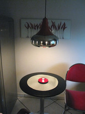 Doria Pendel Leuchte orange Chrome Alu Trompete Hängelampe Vintage 1960er Jahre