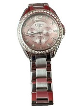 FOSSIL Damen Armbanduhr Elegant Pink Silber Strass Metall