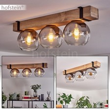 Wohn Schlaf Zimmer Leuchte Rauchglas Vintage Holz Decken Lampe Flur Strahler