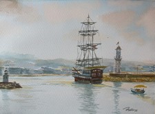 Aquarellbild Original 30x22 cm, Landschaft, Meer 