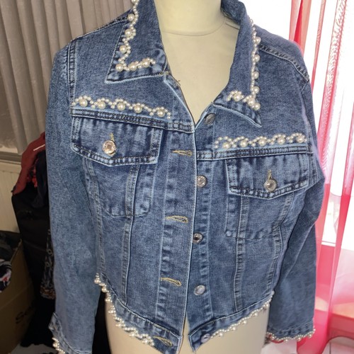 Damen denim jacke perlen - damen,