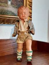 Schöne alte SCHILDKRÖT PUPPE HANS 1950er JUNGE BAYERN TRACHT Lederhose CELLULOID