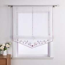 Raffrollo mit Tunnelzug Bestickt Raffgardinen Küche Fenstergardine Weiß Modern