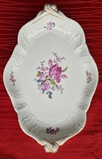 Meissen Tablett Schale Servierplatte, Motiv bunte Blume, Handarbeit 