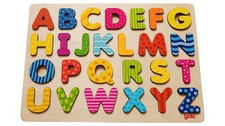 Goki Buchstaben Steckpuzzle Holzspielzeug Lernspielzeug ABC Mehrfarbig