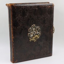 Antikes Fotoalbum - Ledereinband franz. Lilie + Doppeladler, Drachentöter Relief