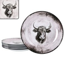 Toro 6x Speiseteller Ø26,5cm Porzellan Platte groß Essteller Kuh rosa Landhaus