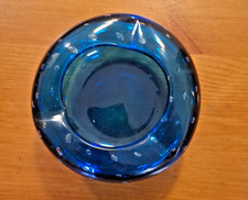 Murano Aschenbecher  Blau Lufteinschlüsse mit 3 Ablagen 70er Glas Design Vintage