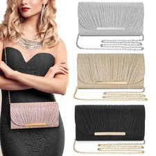 Damen Abendtasche Handtasche Glitzer Clutch Tasche Brauttasche Kettenabendtasche
