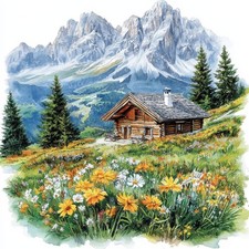 Wandbild Berghütte Haus