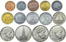 Drittes Reich KONVOLUT 14 Münzen Reichspfennig u. Mark 1936-1945 LOT mit Silber