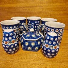 Set Bunzlauer Keramik Konvolut 6x Tasse + Dose + Salz- &  Pfefferstreuer vintage
