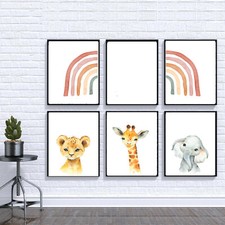 Safari Baby Tierdrucke Regenbogen Wandkunst Kinderzimmer Kinderzimmer Deko 5er Set 