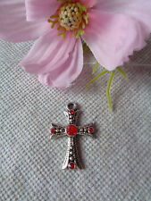 1 Anhänger antik silber "Kreuz" Strass-Steinchen Modeschmuck Basteln