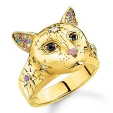 Niedlicher Katzen Ring im peppigen gold Design  Größe 54
