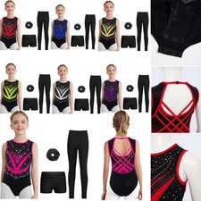 DE Eiskunstlauf-set Mädchen Ärmelloser Turnanzug + Kurze Sporthose Und Leggings