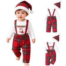 Neugeborenes Baby Weihnachtsoutfit Weihnachtsmann Strampler Festlich Hut Warm