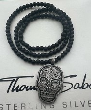 Thomas Sabo Rebel At Heart Obsidian Perlen Kette &Skull Anhänger Totenkopf