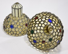 2 alte BLEIGLAS LAMPENSCHIRME Handarbeit Pendelleuchte Deckenlampe Buntglas