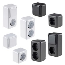 Aufputz Schalter Steckdosen weiß/anthrazit FASKO Serie Schalterprogramm AP 230V