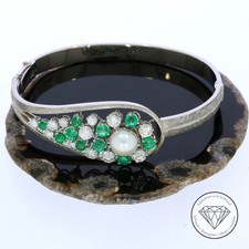 Wert 14.650 Handarbeit 1,80 Carat Brillant Smaragd Perlen Armreif 750 Gold xxyy