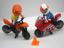 Kinder mit Motorrad Sport Motorradfahrer Figur  Sammlung Zubehör Playmobil