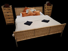 Doppelbett Rattan Bett mit 2 Nachtschränken 2 Personen Bett 220cm
