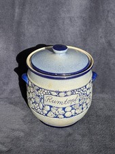 Rumtopf mit Deckel, Keramik, blau, mit Früchten verziert, ca. 25 cm Höhe