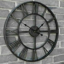 60CM große Outdoor Garten Wanduhr große römische Ziffern Riesiges offenes Gesicht Metall 