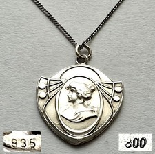 Jugendstil Anhänger, 800er Silber, um 1910, Kette Z81