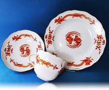Meissen Reicher Hofdrache rot, goldschattiert, Kaffeegedeck 3-telig  1.Wahl Top