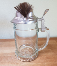 Glaskrug Bierkrug mit Zinndeckel Hut Gamsbart BMF