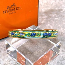 Vintage Hermes Emaille Armreif Armband grün Emaille Trauben Goldrand 65 mit Box