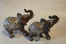 2 Stück   Elefanten   mit Schmucksteinen 9 cm + 13 cm