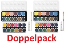 2 x Deckfarbkasten mit Deckweiß und Naturholzpinsel Wasserfarben Malkasten