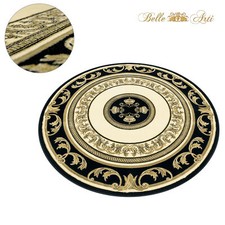 Runder Teppich Wohnzimmer Rund Mäander Pegasus Muster Kurzflor Schwarz Gold öko