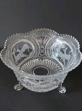 Kristall Glas Schale Jagd Reh Hirsch 3 Schnecken Füße schwer D 18 cm Vitrine TOP